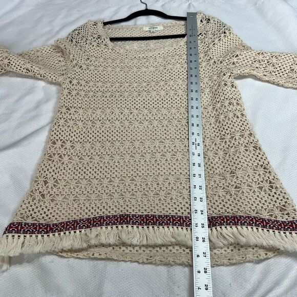 Umgee Cream Loose Knit Fringe‎ Trim Top - Picture 4 of 8